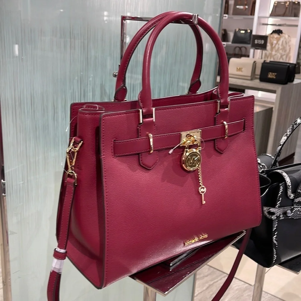MICHAEL KORS HAMILTON MEDIUM SATCHEL DARK CHERRY COLOR